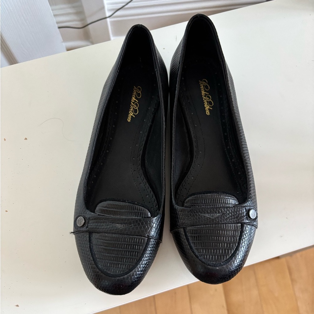 Brooks Brothers Black Textured Penny Loafers Flats